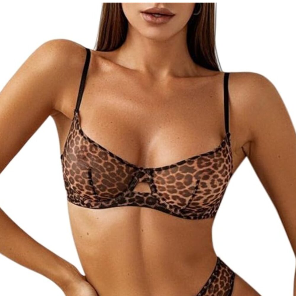 NEW- Sexy Sheer Leopard Print Bra Size Small